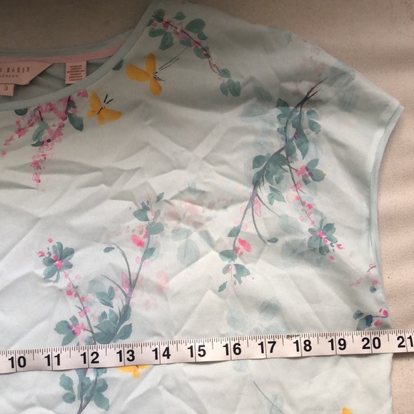 Ted Baker Light Green Floral Cap Sleeve Top Size 3 (US 8) - Picture 6 of 7